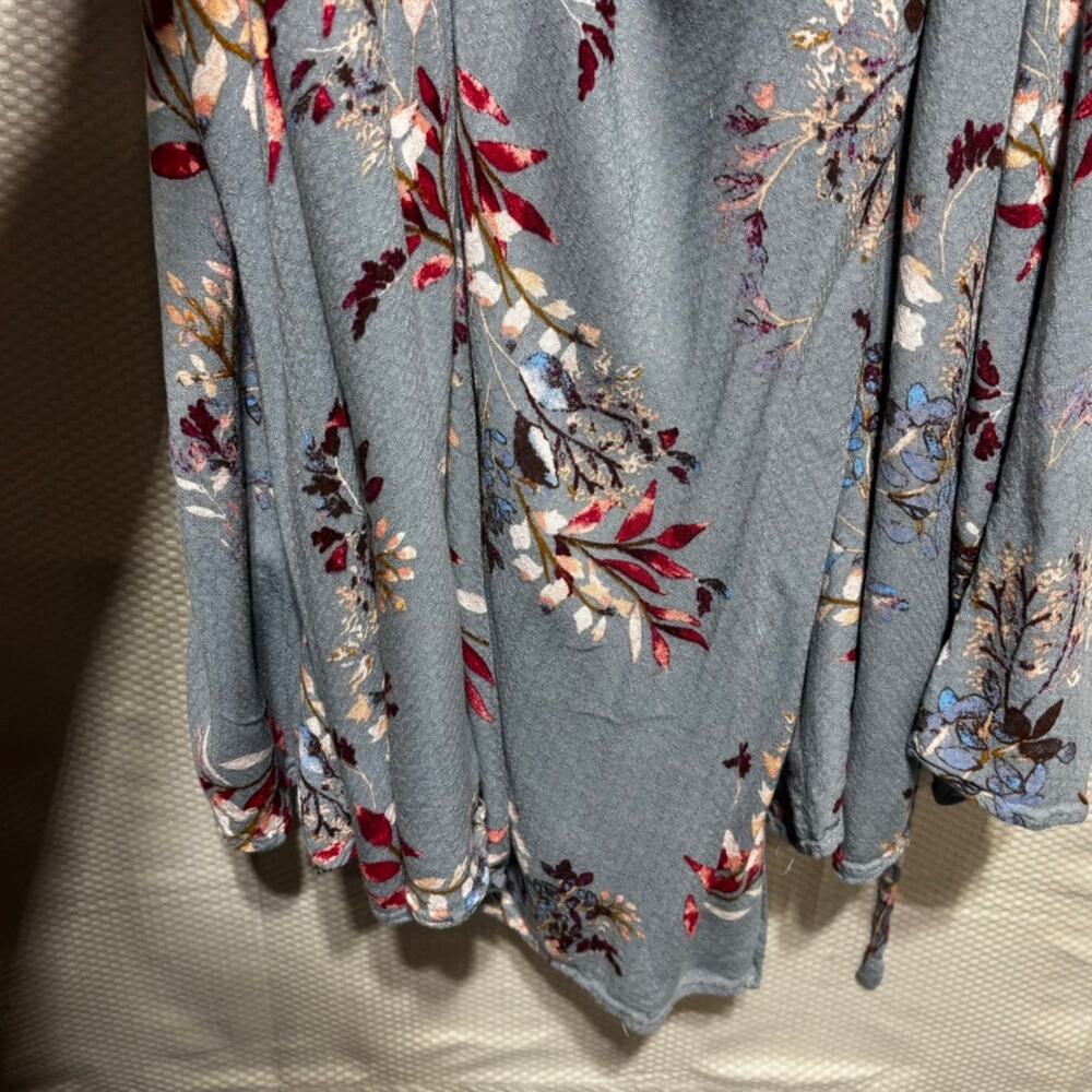 Lulus Blue Floral Maxi Dress Medium Boho Short Sleeve Empire Waist Wrap Flowy - Picture 8 of 11